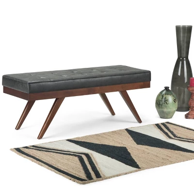 48" Keenan Mid Century Ottoman Bench Faux Air Leather - Wyndenhall 1 48" Keenan Mid Century Ottoman Bench Faux Air Leather - Wyndenhall