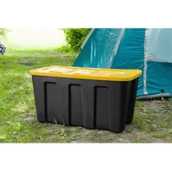 Homz 34-Gallon Durabilt Plastic Stackable Home Office Garage Storage Organization Container Bin W/Lid And Handles, Black/Yellow (2 Pack) -Cozy Living Deals Store GUEST 8223042b 6077 437d bbde d6c0655625f3
