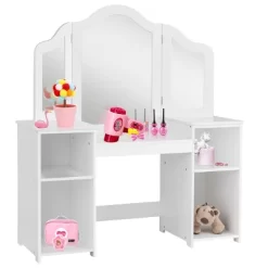 Costway Vanity Table Set Makeup Dressing Kids Girls Study Table Tri Folding Mirror WhitePink -Cozy Living Deals Store GUEST 82c1243a 3a1c 4767 ad04 e3b9950fe07e