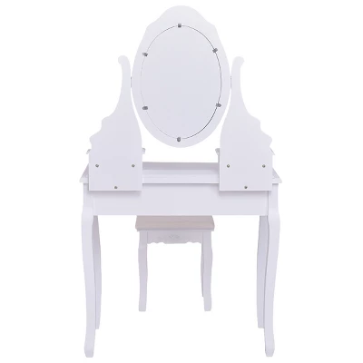 Tangkula Oval Vanity Mirror Dressing Table Beauty Dresser Cosmetics Organizer W/ Cushioned Bench 8 Tangkula Oval Vanity Mirror Dressing Table Beauty Dresser Cosmetics Organizer W/ Cushioned Bench - Image 8