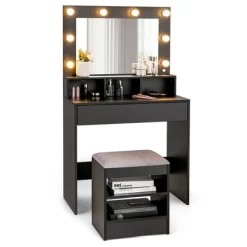 Costway Vanity Table Set With Lighted Mirror 8 LED Bulbs Large Drawer Cushion Stool 16 Costway Vanity Table Set With Lighted Mirror 8 LED Bulbs Large Drawer Cushion Stool -Cozy Living Deals Store GUEST 84cb06d4 aa84 40d1 a200 b047208e469d