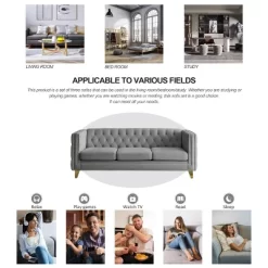 Living Room Modern Velvet Sofa With Button Tufted Square Arms And Metal Legs - ModernLuxe -Cozy Living Deals Store GUEST 85b0068c 93b8 4fb7 a465 1fdff055ca6b