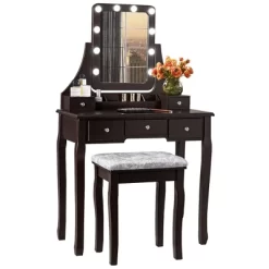 Costway Vanity Dressing Table Set W/ 10 Dimmable Bulbs Touch Switch Cushion Stool WhiteBlackBrown -Cozy Living Deals Store GUEST 86742648 d6d8 466e 937b efaf1fb4e8a3