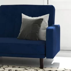 Emma And Oliver Plush Padded Upholstered Split Back Sofa Futon With Vertical Channel Tufting And Wooden Legs -Cozy Living Deals Store GUEST 86a3b819 ee06 4e85 8729 e98da70d9da2