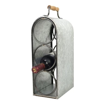 3-Bottle Wine Rack With Handle Tin Finish 15.5" - Drew DeRose 1 3-Bottle Wine Rack With Handle Tin Finish 15.5" - Drew DeRose