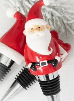Sullivans Santa Hat & Gift Metal Bottle Stopper Set Of 3, 4.5"H, 5"H, 4"H5.5"H Red