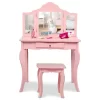 Costway Kids Vanity Table & Stool Princess Dressing Make Up Play Set For Girls Pink