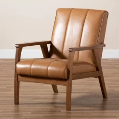 Nikko Mid-Century Faux Leather Upholstered Wood Lounge Chair Walnut/Brown - Baxton Studio -Cozy Living Deals Store GUEST 87aae8a6 1254 41f4 886a a2b34846bdd7