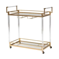 Savannah Metal And Glass Wine Cart Gold/Clear - Baxton Studio
