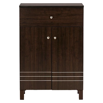 Felda Modern Shoe Cabinet With 2 Doors And Drawer - Dark Brown - Baxton Studio 1 Felda Modern Shoe Cabinet With 2 Doors And Drawer - Dark Brown - Baxton Studio