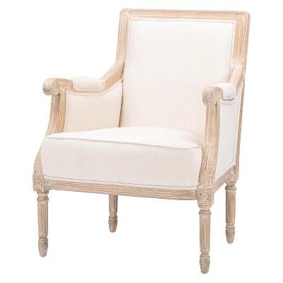 Chavanon Wood & Linen Traditional French Accent Chair Light Beige - Baxton Studio 2 Chavanon Wood & Linen Traditional French Accent Chair Light Beige - Baxton Studio - Image 2