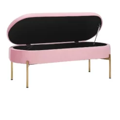 48" Chloe Storage Bench Velvet/Metal Gold/Blush Pink - LumiSource