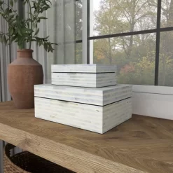 Set Of 2 Shell Mosaic Patterned Wood Box White - Olivia & May -Cozy Living Deals Store GUEST 8b7f3560 5be1 44c9 8dfa 04f0989ab760