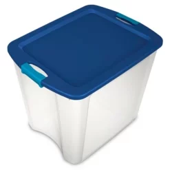 Sterilite 26 Gallon Plastic Latch & Carry Storage Bin Tote Baskets With Comfortable Handles For Household And Office Organization