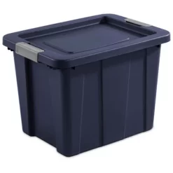 Sterilite Tuff1 18 Gallon Plastic Stackable Basement, Garage, Attic Storage Tote Container Bin With Latching Lid, Dark Blue (18 Pack)