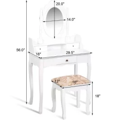 Costway Vanity Table Jewelry Makeup Desk Bench Dresser Stool White