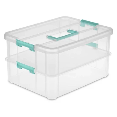 Sterilite Convenient Small Home 2-Tiered Layer Stack Carry Storage Box With Colored Accent Secure Latching Lid, Clear (8 Pack) 2 Sterilite Convenient Small Home 2-Tiered Layer Stack Carry Storage Box With Colored Accent Secure Latching Lid, Clear (8 Pack) - Image 2