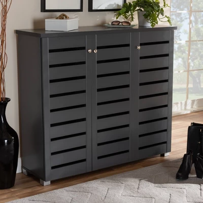 3 Door Adalwin Wooden Entryway Shoe Storage Cabinet Gray - Baxton Studio 1 3 Door Adalwin Wooden Entryway Shoe Storage Cabinet Gray - Baxton Studio
