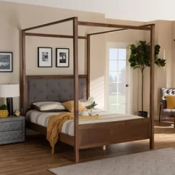 Natasha Fabric Upholstered Wood Platform Canopy Bed Gray/Walnut Brown - Baxton Studio 11 Natasha Fabric Upholstered Wood Platform Canopy Bed Gray/Walnut Brown - Baxton Studio -Cozy Living Deals Store GUEST 8d15120d ecad 4125 9221 f4824fbc32c9