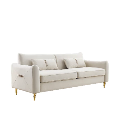 80.3" Modern Velvet Tufted Sofa With 2 Pillows And Gold Legs - ModernLuxe 4 80.3" Modern Velvet Tufted Sofa With 2 Pillows And Gold Legs - ModernLuxe - Image 4