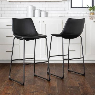 Set Of 2 Laslo Modern Upholstered Faux Leather Barstools - Saracina Home 5 Set Of 2 Laslo Modern Upholstered Faux Leather Barstools - Saracina Home - Image 5