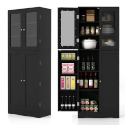 Costway Tall Storage Cabinet Kitchen Pantry Cupboard With Tempered Glass Doors & Shelves Black/White -Cozy Living Deals Store GUEST 8e6ae886 1580 4df3 82ff f5ffebea34d5