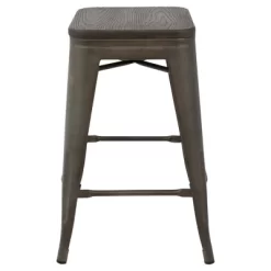 Set Of 2 Oregon Industrial Stackable Counter Height Barstool With Frame Antique Wood - Lumisource