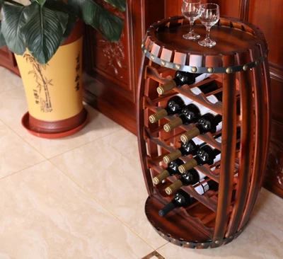 Vintiquewise Rustic Barrel Shaped Wooden Wine Rack For 23 Bottles 3 Vintiquewise Rustic Barrel Shaped Wooden Wine Rack For 23 Bottles - Image 3