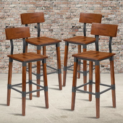 Emma And Oliver 4 Pack Commercial Grade Rustic Walnut Industrial Style Wood Dining Barstool 1 Emma And Oliver 4 Pack Commercial Grade Rustic Walnut Industrial Style Wood Dining Barstool