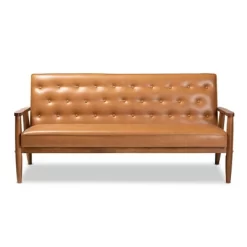 Sorrento Mid-Century Faux Leather Upholstered Wood Sofa Walnut/Brown - Baxton Studio