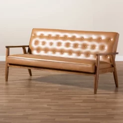 Sorrento Mid-Century Faux Leather Upholstered Wood Sofa Walnut/Brown - Baxton Studio -Cozy Living Deals Store GUEST 90733ea7 319f 449b 90ea 29bdd3b2ae5b