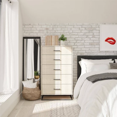 Kelly 5 Drawer Dresser Ivory Oak - Novogratz 4 Kelly 5 Drawer Dresser Ivory Oak - Novogratz - Image 4