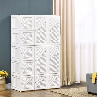 HOMCOM Portable Wardrobe Closet, Bedroom Armoire, Foldable Clothes Organizer With Cube Storage, Hanging Rods, And Magnet Doors, White 2 HOMCOM Portable Wardrobe Closet, Bedroom Armoire, Foldable Clothes Organizer With Cube Storage, Hanging Rods, And Magnet Doors, White - Image 2