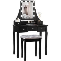 Costway Vanity Dressing Table Set W/ 10 Dimmable Bulbs Touch Switch Cushion Stool WhiteBlackBrown -Cozy Living Deals Store GUEST 90d184d4 f266 4b1e 888d 02b26b6ef728