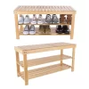 Hastings Home Natural Bamboo Shoe Rack Bench With 2 Shelves