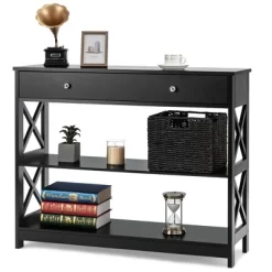 Costway Console Table Drawer Shelves Sofa Accent Table Entryway Hallway Black/White -Cozy Living Deals Store GUEST 92597c83 b490 49c1 b01c 2c152d1b6b0c