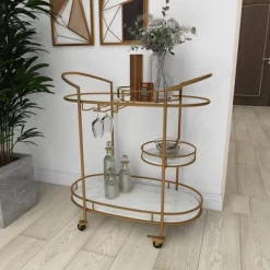 Contemporary Iron Bar Cart Gold - Olivia & May -Cozy Living Deals Store GUEST 927969e6 6ae6 4d6c ab41 f09d2a692396