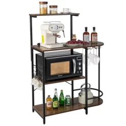 Costway Kitchen Bakers Rack Microwave Stand Coffee Bar W/ S-Hooks & Stemware Holder -Cozy Living Deals Store GUEST 93039e46 45b5 4d43 b50a 1c9a56c6110d