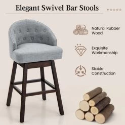 Costway Set Of 4 Swivel Bar Stools Tufted Bar Height Pub Chairs With Rubber Wood Legs Grey/Beige -Cozy Living Deals Store GUEST 940508b0 a395 4297 a5e9 054d52bee0bd