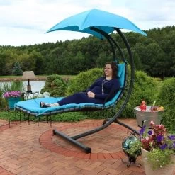 Sunnydaze Decor Sunnydaze Outdoor Hanging Chaise Floating Lounge Chair With Canopy Umbrella And Arc Stand -Cozy Living Deals Store GUEST 941bf885 6d36 41d1 83bb 3dc886461109
