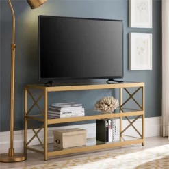 48" Modern X-Sided Gold And Bras Metal TV Stand - Henn&Hart -Cozy Living Deals Store GUEST 9493f61c 33ef 4ab8 81a5 2623a012fa14