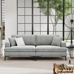 80.7" Modern Upholstered Loveseat Sofa With Metal Legs And 2 Pillows-ModernLuxe