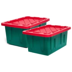 HOMZ 4415MXDC.02 Durabilt 15 Gallon Heavy Duty Impact Resistant Stackable Holiday Storage Tote With Snap-Fit Lid, Green/Red (4 Pack) -Cozy Living Deals Store GUEST 94d2bf77 a4cd 46bd 8f6f c25fdd327564