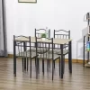 HOMCOM 5 Piece Dining Room Table Set With 4 Metal Frame Chairs For Kitchen, Dinette, Breakfast Nook, Grey