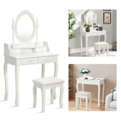 Costway Vanity Wood Makeup Dressing Table Stool 4 Drawers Black/White -Cozy Living Deals Store GUEST 95b13842 3aa6 4cc7 a7b2 5a3dca2a0d24