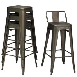 Costway Set Of 4 Metal Bar Stools 30'' Bar Height Barstools Industrial W/ Low Back Gun -Cozy Living Deals Store GUEST 977d595e ae1c 483f 9b2b 4a88d2ce8ff5