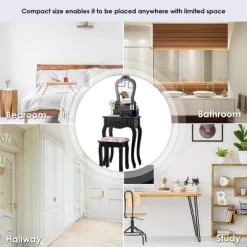 Tangkula Vanity Mirror Makeup Dressing Table Set W/ Stool Drawer Wood Desk -Cozy Living Deals Store GUEST 98075a6e 9440 4bf1 9de7 8d596e4c61ad