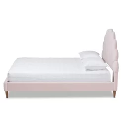 Queen Odille Velvet Seashell Shaped Platform Bed Light Pink/Walnut - Baxton Studio