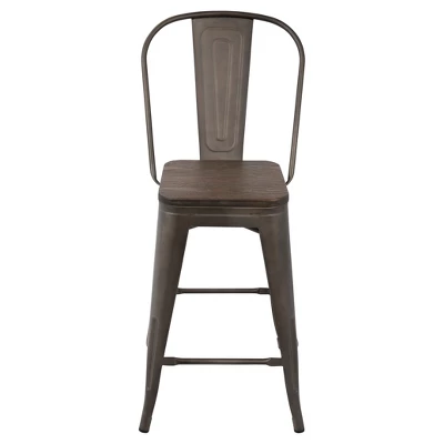 Set Of 2 24" Oregon Industrial High Back Counter Height Barstools - LumiSource 4 Set Of 2 24" Oregon Industrial High Back Counter Height Barstools - LumiSource - Image 4