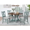 5pc Lexin Round Dining Table Set Antique Light Blue/Dark Oak - MiBasics